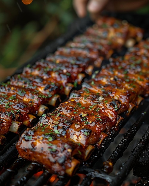 Photo une personne qui fait de la bière, des côtes de barbecue glacées