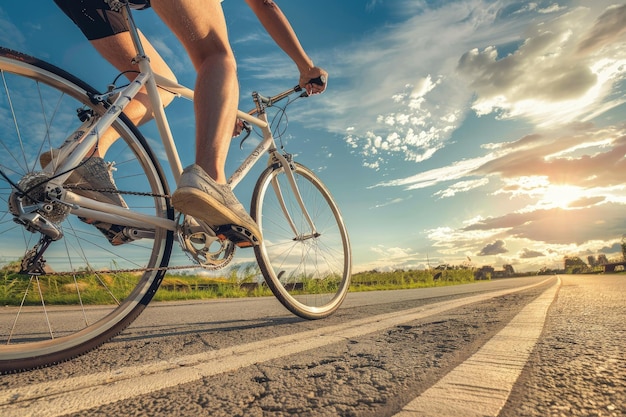 Une personne qui fait du vélo sur une route.