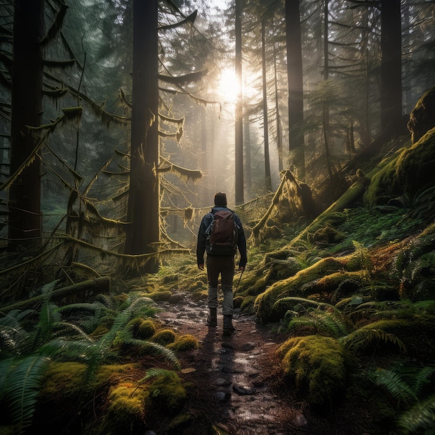 Une personne en randonnée dans la forêt