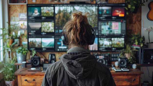 Une personne regardant un flux en direct d'une démonstration de produit AI générer une illustration