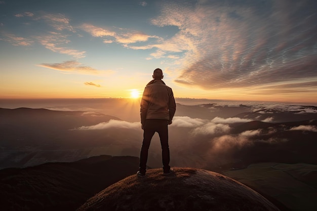 Personne regardant le lever du soleil avec le monde à sa vue