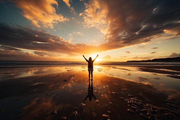 Personne remerciant le beau coucher de soleil génératif IA