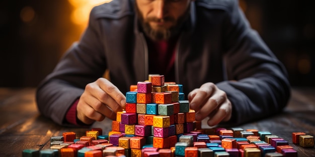 Une personne résolvant le cube de Rubik pour le plaisir Arrière-plan