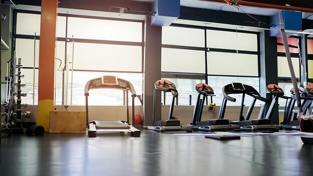 Photo personne de salle de sport vide club de fitness exercices de gymnastique équipement de centre de sport