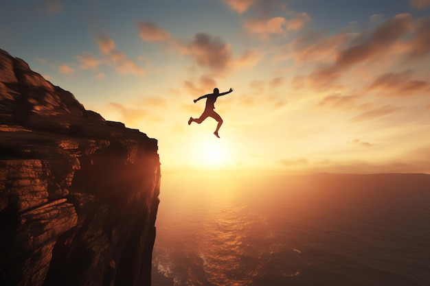 Photo une personne sautant d'une falaise