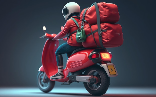 Une personne sur un scooter avec un sac de pizza dessus.