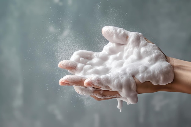 Une personne se lave les mains avec des bulles de savon