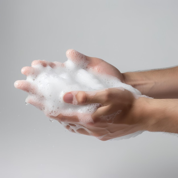 Une personne se lave les mains avec du savon.