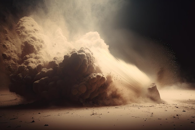 Une personne se tient dans le sable et le ciel en souffle.