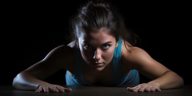 personne de sexe féminin faisant une pompe dans le style cyan foncé et bleu