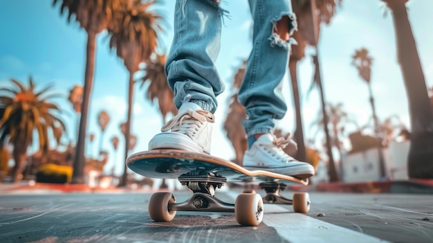 Une personne en skateboard dans une rue