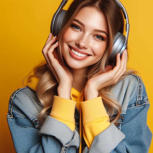 personne souriante écoutant de la musique avec des écouteurs