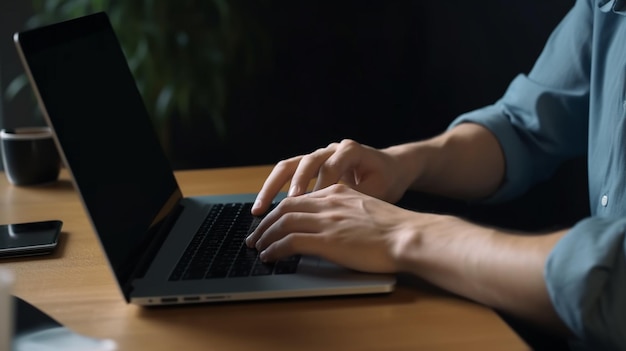 Une personne tapant sur un ordinateur portable avec un fond sombre