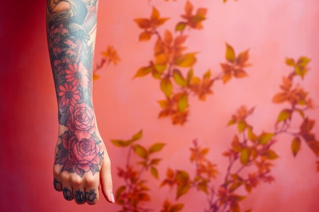 Personne avec un tatouage sur le bras tenant un téléphone portable dans la main AI générative