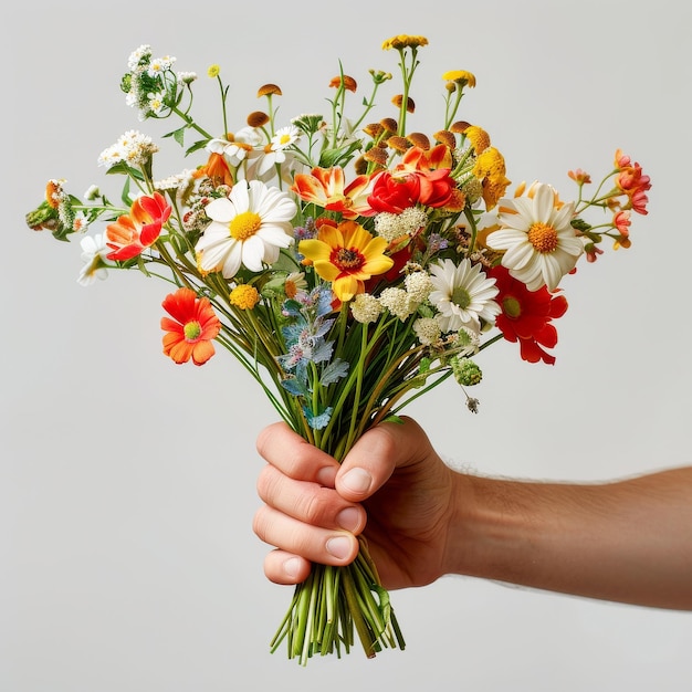 Une personne tenant un bouquet de fleurs