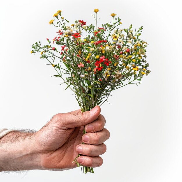 Une personne tenant un bouquet de fleurs