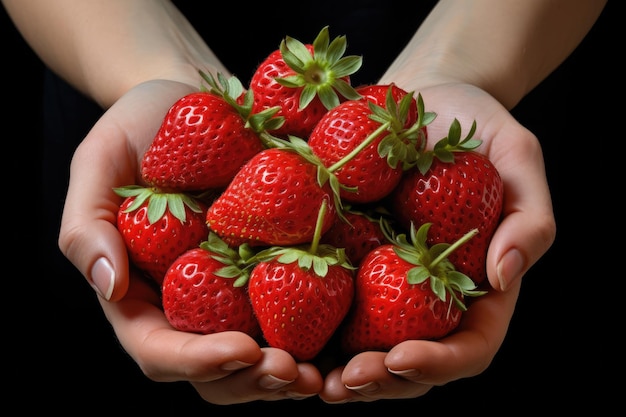 Une personne tenant un bouquet de fraises dans ses mains