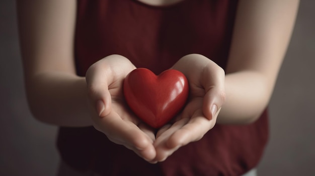 Une personne tenant un coeur rouge dans ses mains