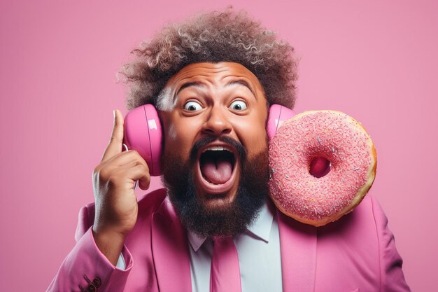 Une personne tenant un donut jusqu'à leur œil comme un monocle