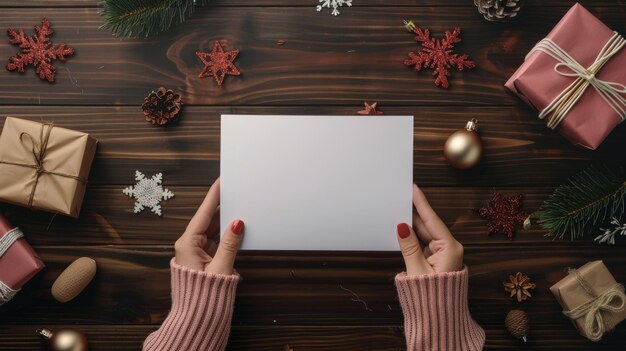 Photo une personne tenant un drap blanc entourée de décorations de noël