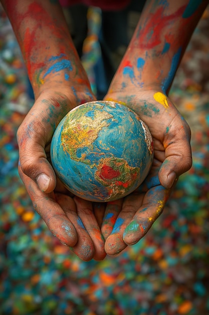 une personne tenant un globe avec le monde dans ses mains
