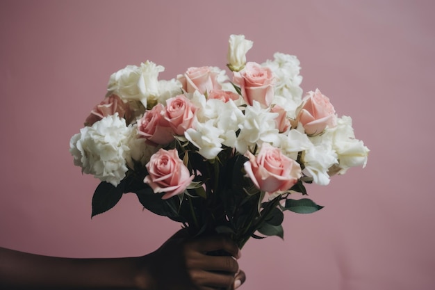 Photo une personne tenant un magnifique bouquet de roses roses et blanches ar 32