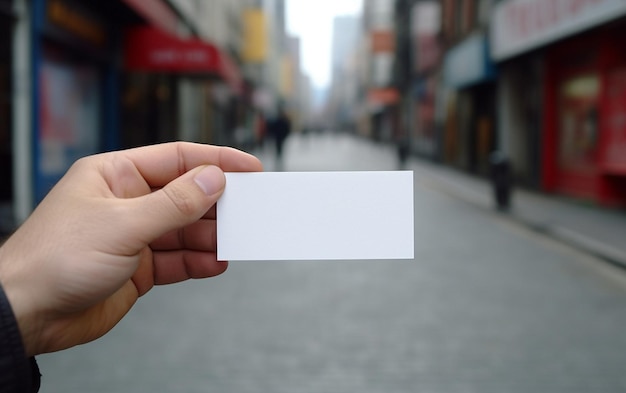 une personne tenant un morceau de papier blanc à la main.