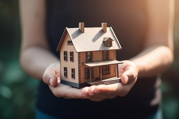 Une personne tenant une petite maison dans ses mains