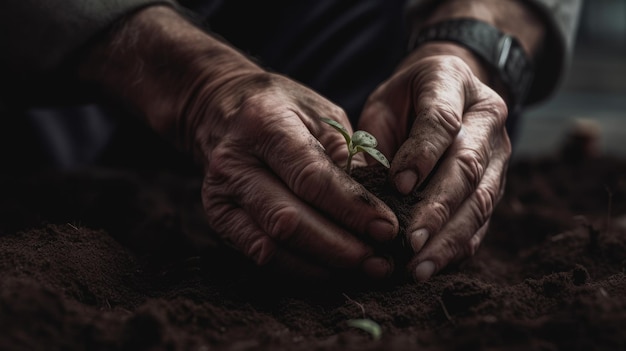 Une personne tenant une plante dans ses mains