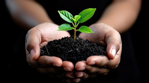 Une personne tenant une plante dans ses mains