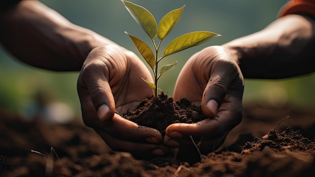 Personne tenant une plante entre les mains Protection de l'environnement et connexion avec la nature Jour de la Terre