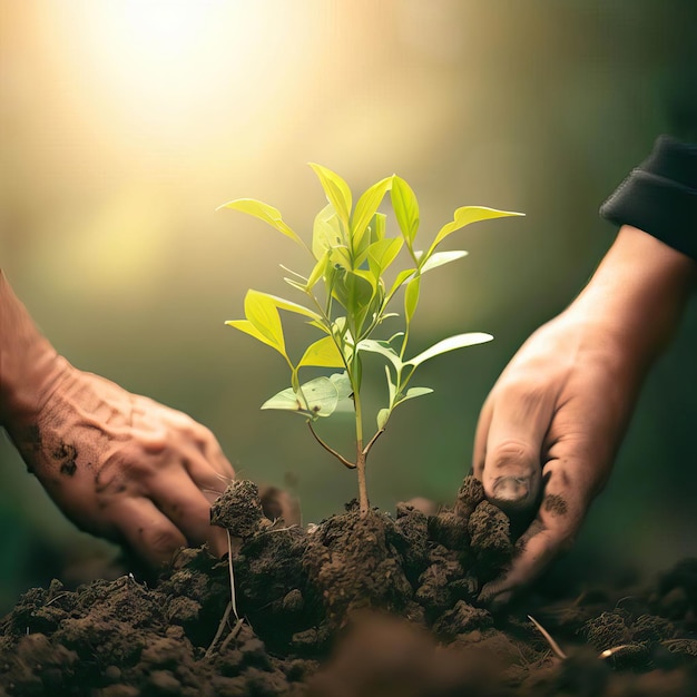 une personne tenant une plante avec les mains qui la tiennent IA générative