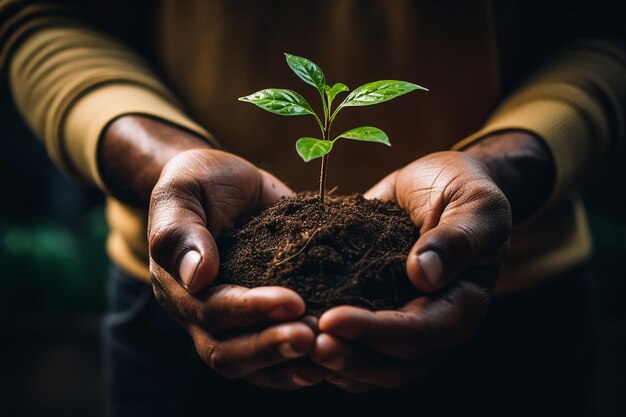 Personne tenant une plante ou un semis