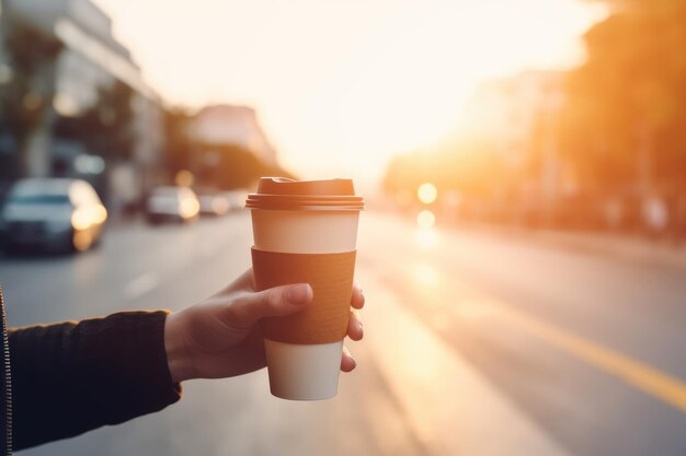 Une personne tenant une tasse de café à la main