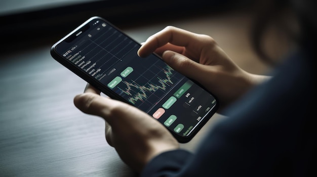 Une personne tenant un téléphone avec un graphique à l'écran.