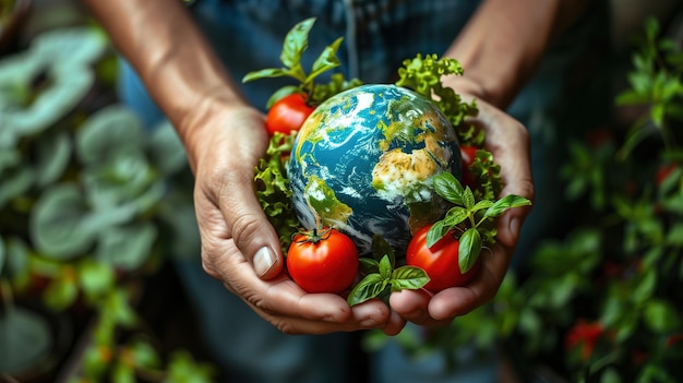 Photo personne tenant des tomates et un globe