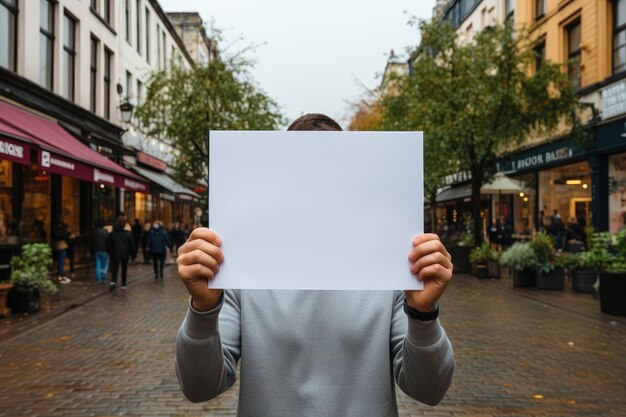 Photo une personne tient un grand papier blanc.