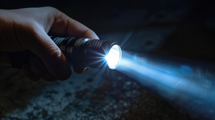 Photo une personne tient une lampe de poche dans sa main