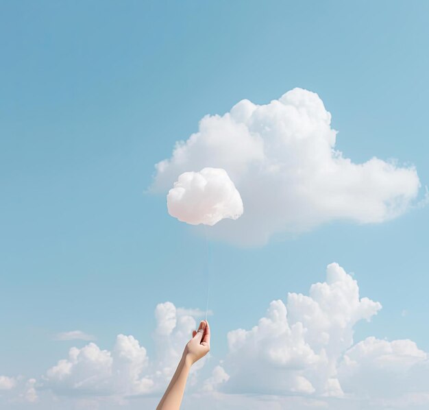 une personne tient un nuage dans l'air dans le style de la simplicité sereine