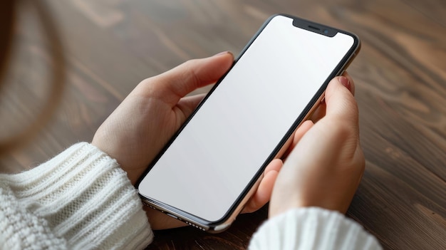 Une personne tient un téléphone avec un écran blanc