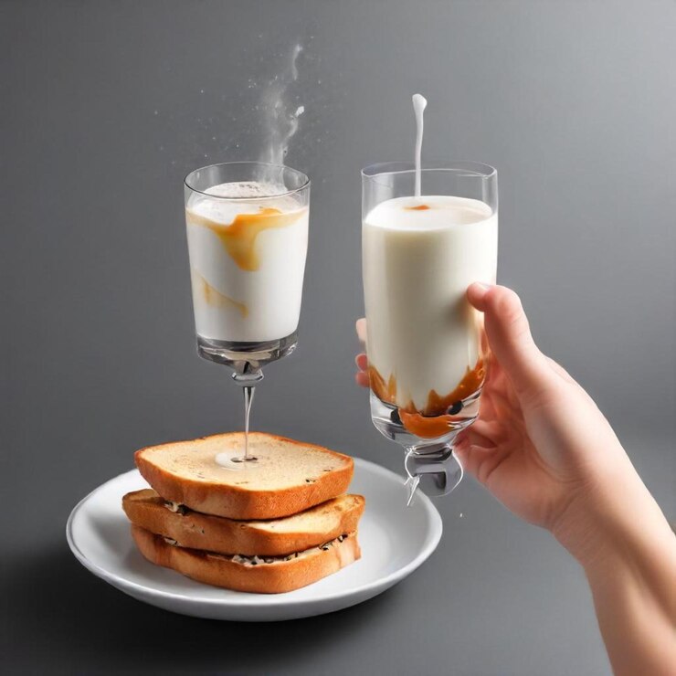 Photo une personne tient un verre de lait et un pain grillé avec du sirop