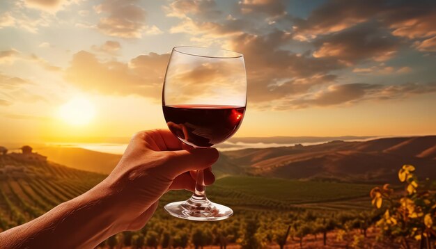 Photo une personne tient un verre de vin avec un vin rouge dedans