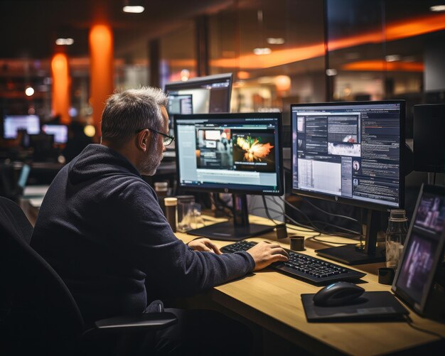 Photo personne travaillant devant un ordinateur dans un bureau