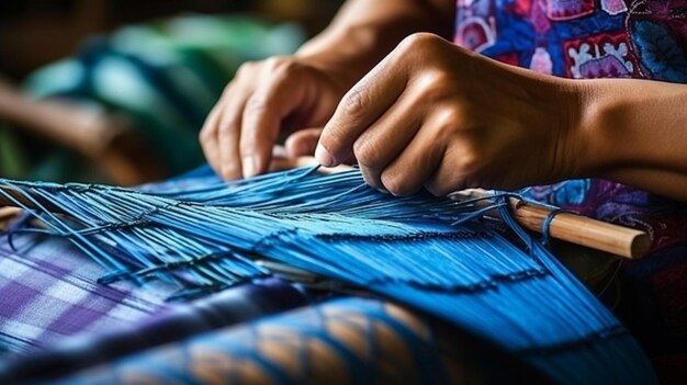 une personne travaille sur un morceau de tissu avec le mot seiko dessus