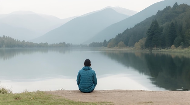 Personne triste et contemplative près du lac