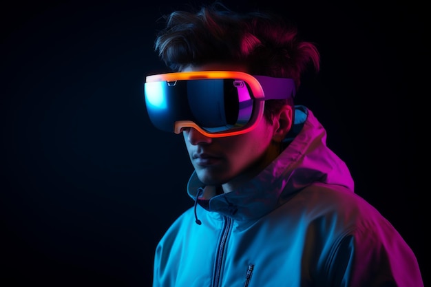 Personne utilisant des lunettes de casque de réalité virtuelle VR pour les jeux et l'éducation