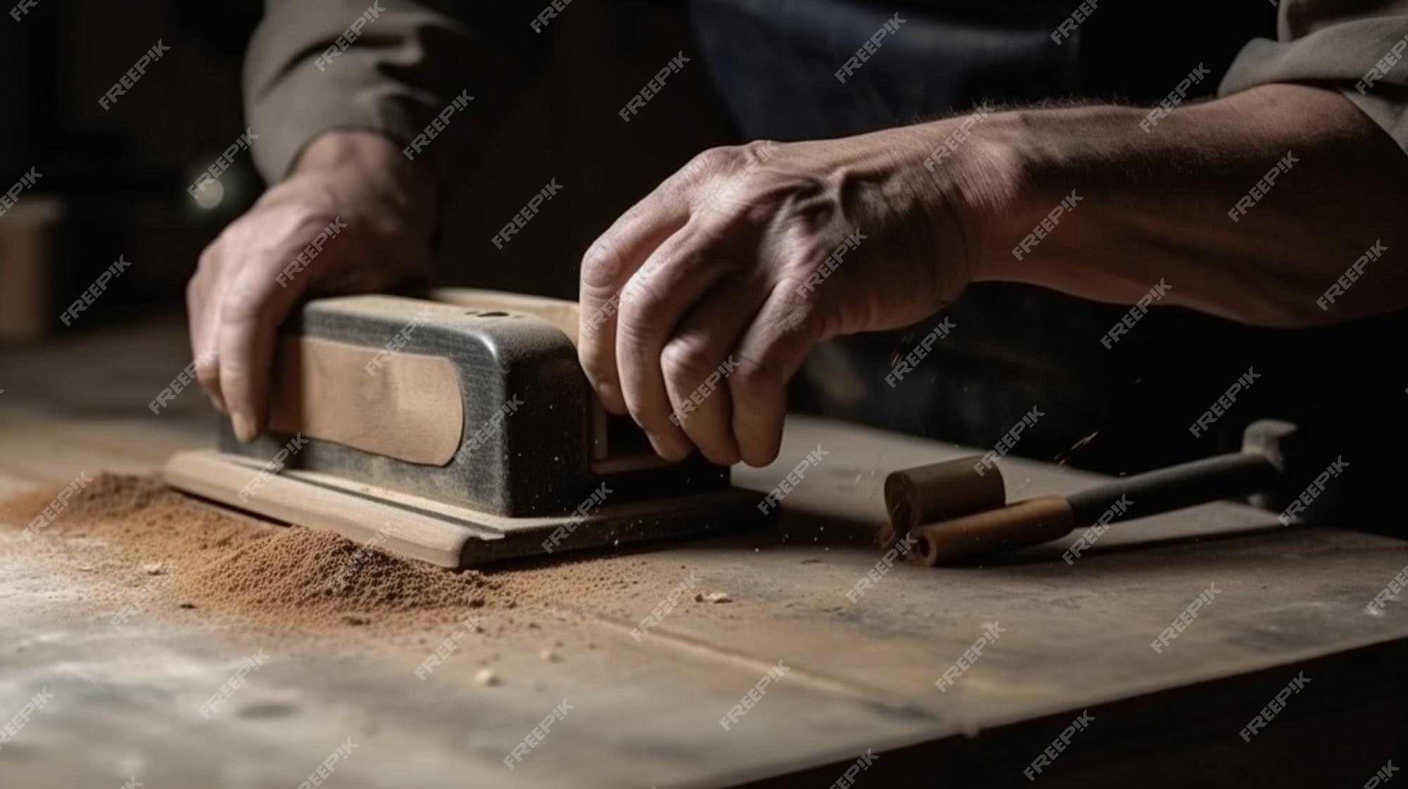 Une Personne Utilisant Un Outil De Ponçage Sur Une Table