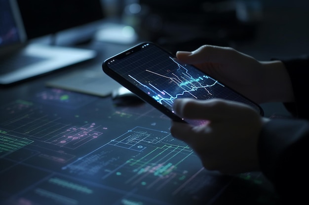 Une personne utilisant un smartphone avec un graphique à l'écran