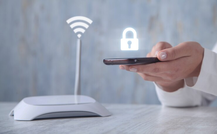 Personne utilisant un smartphone. Sécurité WI-FI