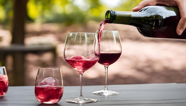 une personne versant du vin dans deux verres avec l'un étant versé dans eux